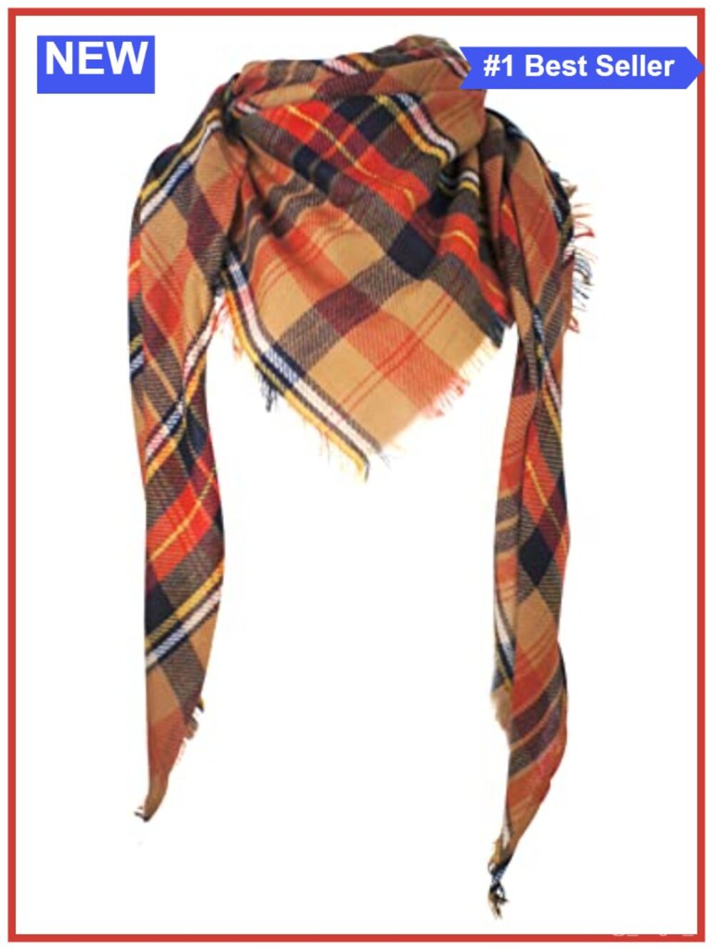 VIVIAN & VINCENT Plaid Triangle Scarf Women Fall Winter Acrylic